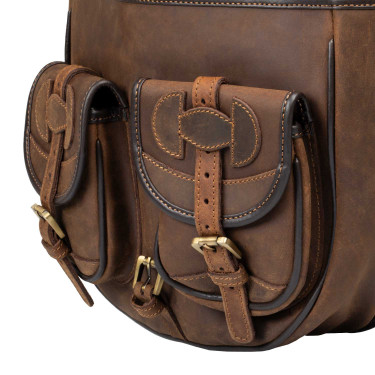 Sacoche pour selle western en cuir décoré Pool's Marron foncé