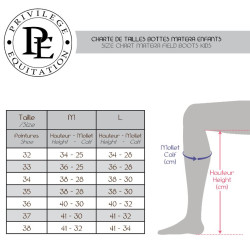 Guide des tailles bottes MATERA Junior noir Privilege Equitation
