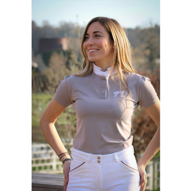 Wedstrijdpolo Pénélope Madrid met korte mouwen Taupe Bruin Wedstrijdpolo Pénélope Madrid met korte mouwen Taupe Bruin