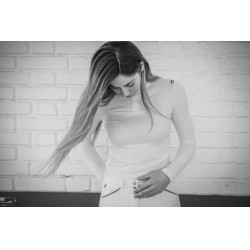 Wedstrijdpolo Pénélope Bruges met lange mouwen Wit / blauw wit rood lint