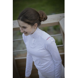 Polo de concours Pénélope Bruges manches longues Blanc / galon bleu blanc rouge