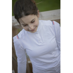 Wedstrijdpolo Pénélope Bruges met lange mouwen Wit / blauw wit rood lint