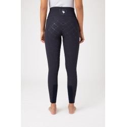 Broek met siliconen lederen zitvlak Désirée en hoge taille dames Horze Donker marineblauw