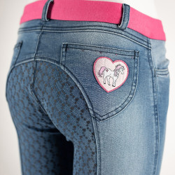 Pantalon d'équitation Jean Fond intégral silicone Poppy enfant Horze Bleu Pantalon d'équitation Jean Fond intégral silicone Poppy enfant Horze Bleu