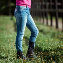 Pantalon d'équitation Jean Fond intégral silicone Poppy enfant Horze Bleu Pantalon d'équitation Jean Fond intégral silicone Poppy enfant Horze Bleu