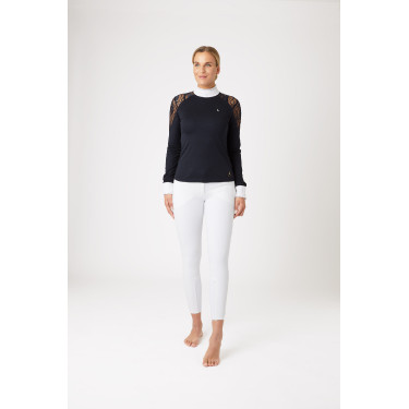 Wedstrijdpolo met lange mouwen van kant Sylvie Horze Donker marineblauw Wedstrijdpolo met lange mouwen van kant Sylvie Horze Donker marineblauw