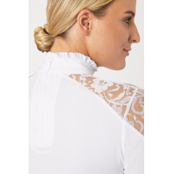 Polo de concours en dentelle à manches longues Sylvie Horze Blanc