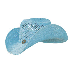 Chapeau de paille western coloré femme Bleu ciel