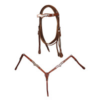 Bridon western Lakota avec collier de chasse et rênes décorations en argent Bridon western Lakota avec collier de chasse et rênes décorations en argent
