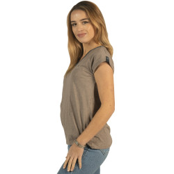 T-Shirt femme Janina Flags & Cup Taupe Marron