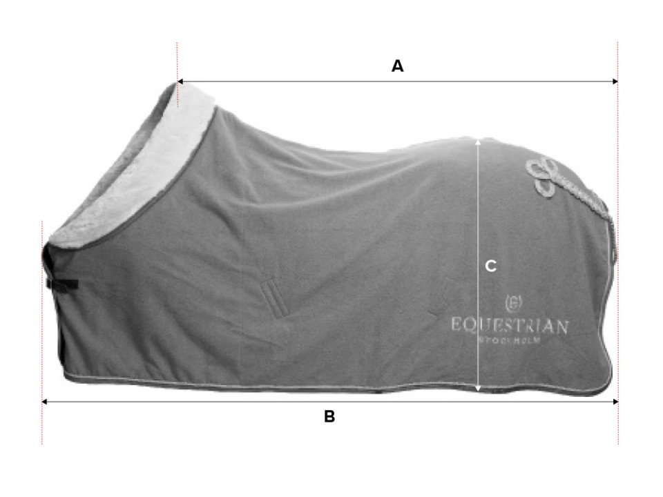 Illustratie van de maattabel voor Paardendeken Equestrian Stockholm