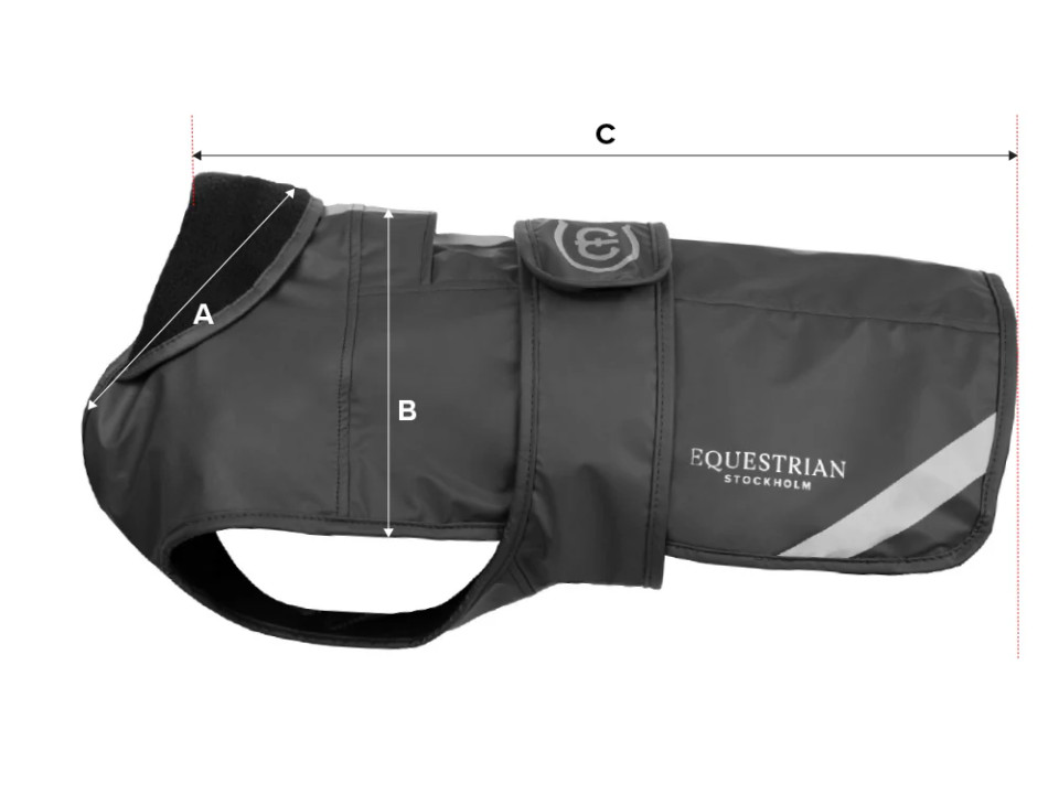 Illustration du guide des tailles pour Couverture chien Equestrian Stockholm
