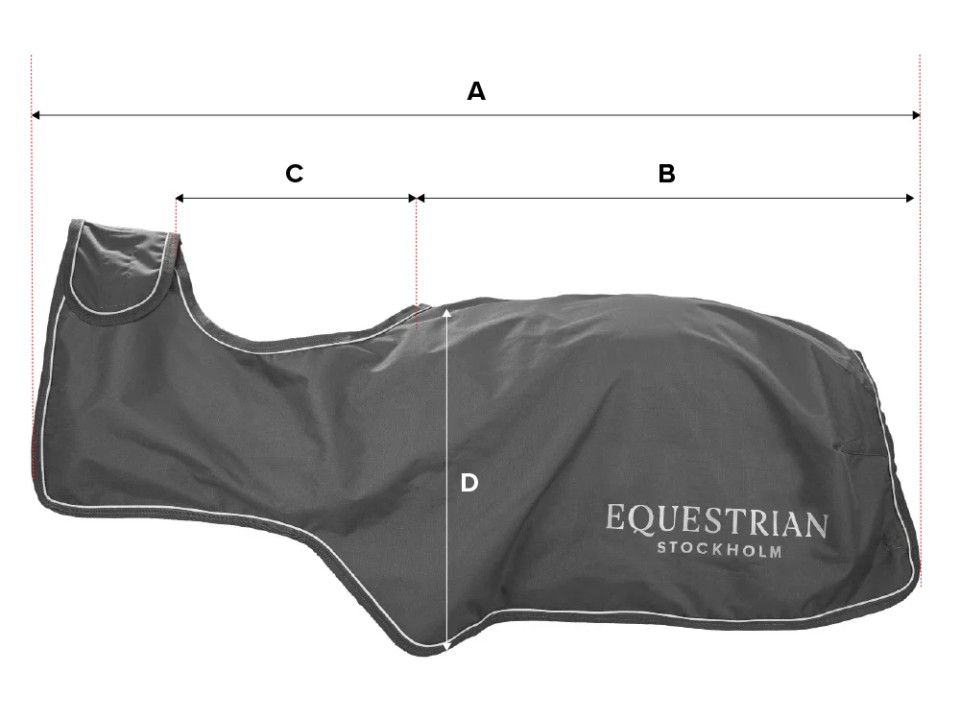 Illustratie van de maattabel voor Zadeldeken paard Equestrian Stockholm