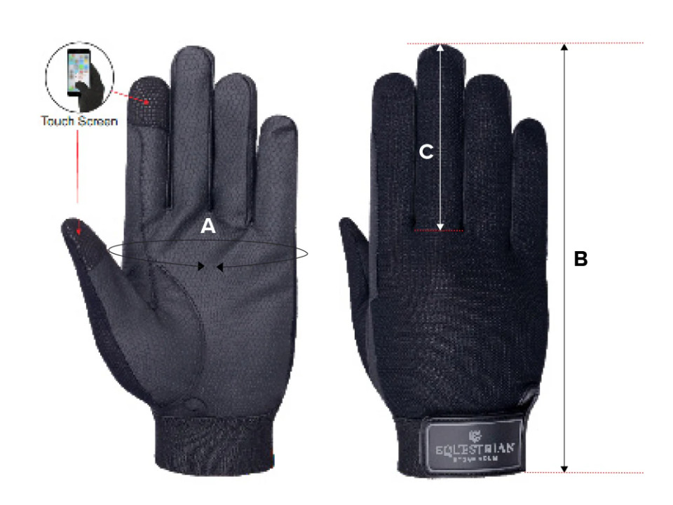 Illustratie van de maattabel voor Paardrijhandschoenen Equestrian Stockholm