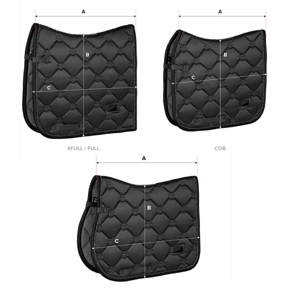 Illustration du guide des tailles pour Tapis de selle Equestrian Stockholm