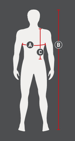 Illustratie van de maattabel voor Airbagvest paardrijden Swing